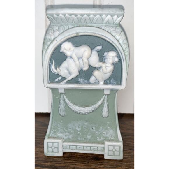 SCHAFER VATER JASPERWARE VASE GOAT With Children 4.75”x 2.75”x3” *Chip Top Edge* - Picture 1 of 7